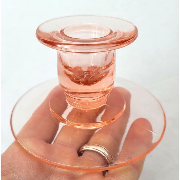VTG PAIR PINK DEPRESSION GLASS CANDLESTICKS HOLDERS Shabby Chic Farmhouse Decor - Picture 7 of 10